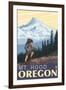 Mt. Hood Hiker Scene Poster-Lantern Press-Framed Art Print