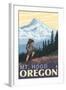 Mt. Hood Hiker Scene Poster-Lantern Press-Framed Art Print