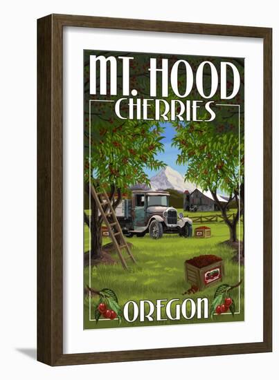 Mt. Hood, Oregon Cherries-Lantern Press-Framed Art Print