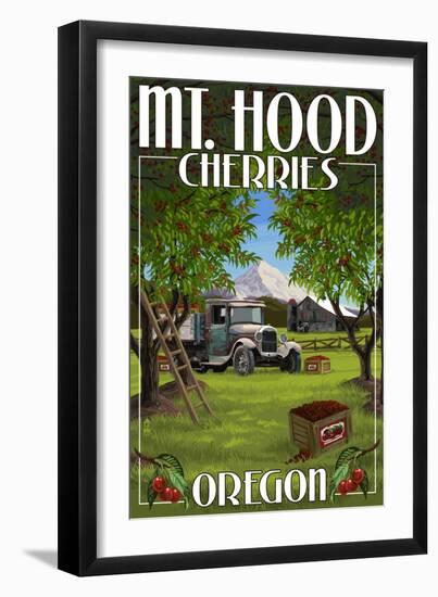 Mt. Hood, Oregon Cherries-Lantern Press-Framed Art Print