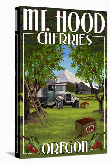 Mt. Hood, Oregon Cherries-Lantern Press-Stretched Canvas