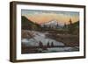 Mt. Hood, Oregon - Men Fishing on Log with Mountain in Background-Lantern Press-Framed Art Print