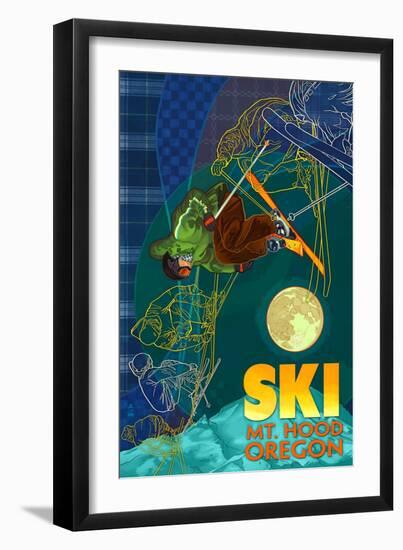 Mt. Hood, Oregon - Timelapse Skier-Lantern Press-Framed Art Print