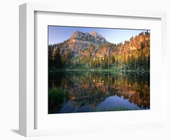 Mt. Magog Reflected in White Pine Lake at Sunrise, Wasatch-Cache National Forest, Utah, USA-Scott T^ Smith-Framed Photographic Print