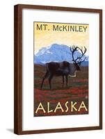 Mt. McKinley, Alaska - Caribou-Lantern Press-Framed Art Print