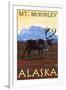 Mt. McKinley, Alaska - Caribou-Lantern Press-Framed Art Print