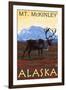 Mt. McKinley, Alaska - Caribou-Lantern Press-Framed Art Print