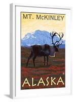 Mt. McKinley, Alaska - Caribou-Lantern Press-Framed Art Print