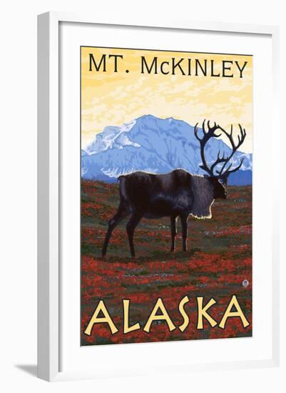 Mt. McKinley, Alaska - Caribou-Lantern Press-Framed Art Print