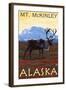 Mt. McKinley, Alaska - Caribou-Lantern Press-Framed Art Print