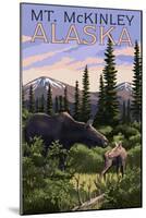 Mt. McKinley, Alaska - Moose and Calf-Lantern Press-Mounted Art Print