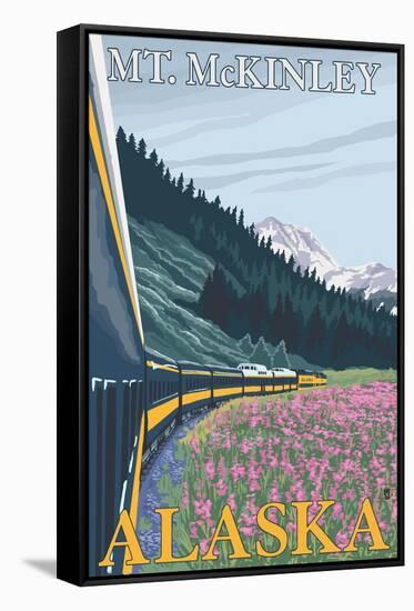 Mt. McKinley, Alaska - Railroad Scene-Lantern Press-Framed Stretched Canvas