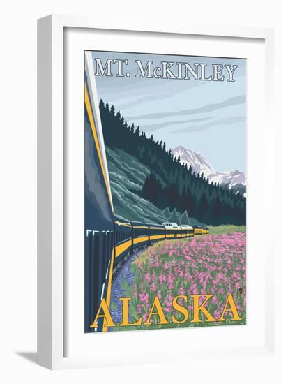 Mt. McKinley, Alaska - Railroad Scene-Lantern Press-Framed Art Print