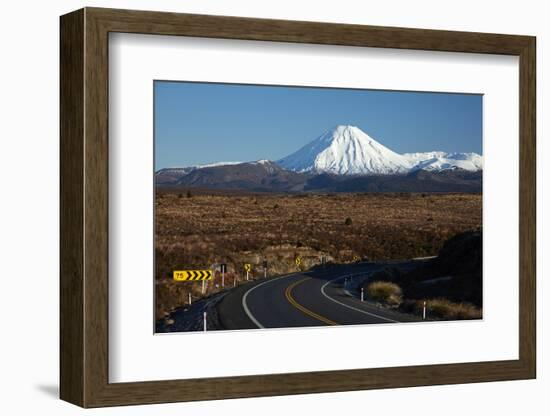 Mt Ngauruhoe and Desert Road, Tongariro National Park, Central Plateau, North Island, New Zealand-David Wall-Framed Photographic Print