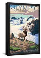 Mt. Olympus And Elk - Olympic National Park, Washington-null-Framed Poster