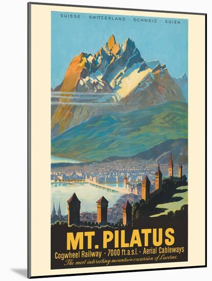 Mt. Pilatus - Lucerne Switzerland - Vintage Railroad Travel Poster, 1958-Pacifica Island Art-Mounted Art Print