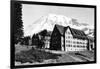 Mt. Rainier and Paradise Inn - Rainier National Park-Lantern Press-Framed Art Print