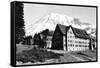 Mt. Rainier and Paradise Inn - Rainier National Park-Lantern Press-Framed Stretched Canvas