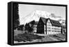 Mt. Rainier and Paradise Inn - Rainier National Park-Lantern Press-Framed Stretched Canvas