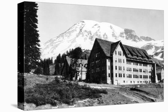 Mt. Rainier and Paradise Inn - Rainier National Park-Lantern Press-Stretched Canvas