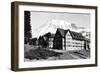 Mt. Rainier and Paradise Inn - Rainier National Park-Lantern Press-Framed Art Print