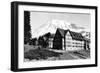 Mt. Rainier and Paradise Inn - Rainier National Park-Lantern Press-Framed Art Print