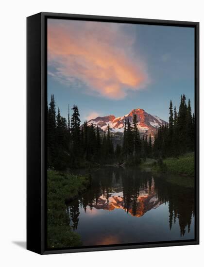 Mt Rainier Reflected in Mirror Pond, Mt Rainier NP, Washington, USA-Gary Luhm-Framed Stretched Canvas