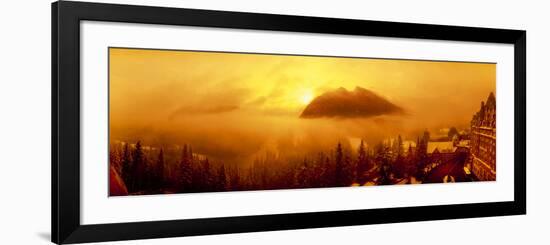 Mt Rundles covered with fog seen from Banff Springs Hotel at sunrise, Banff, Alberta, Canada-Panoramic Images-Framed Photographic Print