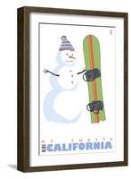 Mt. Shasta, California, Snowman with Snowboard-Lantern Press-Framed Art Print