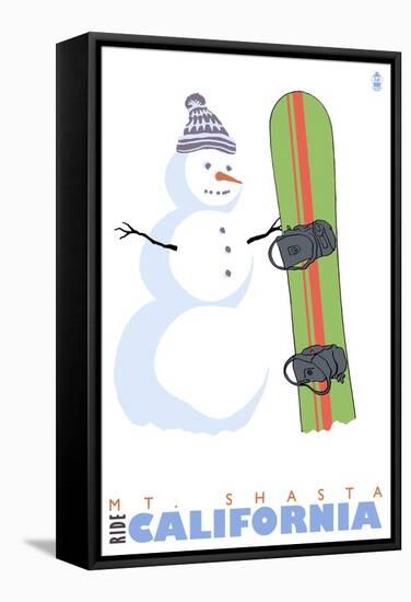 Mt. Shasta, California, Snowman with Snowboard-Lantern Press-Framed Stretched Canvas