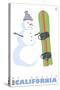 Mt. Shasta, California, Snowman with Snowboard-Lantern Press-Stretched Canvas
