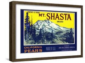 Mt. Shasta Pear Label-null-Framed Art Print