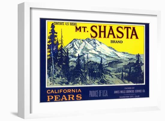 Mt. Shasta Pear Label-null-Framed Art Print