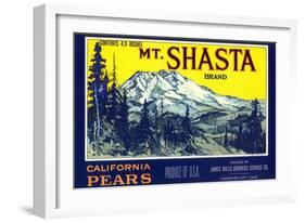 Mt. Shasta Pear Label-null-Framed Art Print