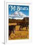 Mt. Shasta - Weed, California - Horses and Mountain-Lantern Press-Framed Art Print