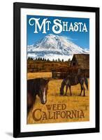 Mt. Shasta - Weed, California - Horses and Mountain-Lantern Press-Framed Art Print
