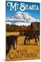 Mt. Shasta - Weed, California - Horses and Mountain-Lantern Press-Mounted Art Print