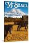 Mt. Shasta - Weed, California - Horses and Mountain-Lantern Press-Stretched Canvas