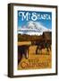 Mt. Shasta - Weed, California - Horses and Mountain-Lantern Press-Framed Art Print