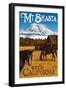 Mt. Shasta - Weed, California - Horses and Mountain-Lantern Press-Framed Art Print