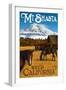 Mt. Shasta - Weed, California - Horses and Mountain-Lantern Press-Framed Art Print