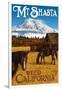 Mt. Shasta - Weed, California - Horses and Mountain-Lantern Press-Framed Art Print