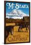 Mt. Shasta - Weed, California - Horses and Mountain-Lantern Press-Framed Art Print