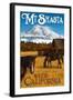 Mt. Shasta - Weed, California - Horses and Mountain-Lantern Press-Framed Art Print