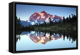 Mt Shuksan from Picture Lake, Mount Baker-Snoqualmie National Forest, Washington, USA-Michel Hersen-Framed Stretched Canvas