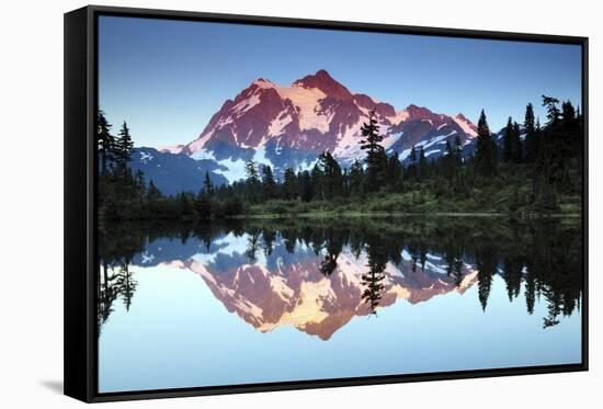 Mt Shuksan from Picture Lake, Mount Baker-Snoqualmie National Forest, Washington, USA-Michel Hersen-Framed Stretched Canvas