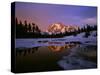 Mt. Shuksan Reflecting into a Partial Ice Covered Picture Lake at Sunset-null-Stretched Canvas