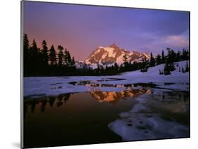 Mt. Shuksan Reflecting into a Partial Ice Covered Picture Lake at Sunset-null-Mounted Photographic Print