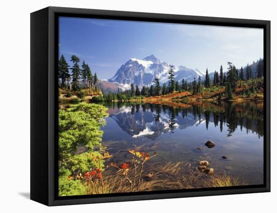 Mt Shuksan with Picture Lake, Mt Baker National Recreation Area, Washington, USA-Stuart Westmorland-Framed Stretched Canvas