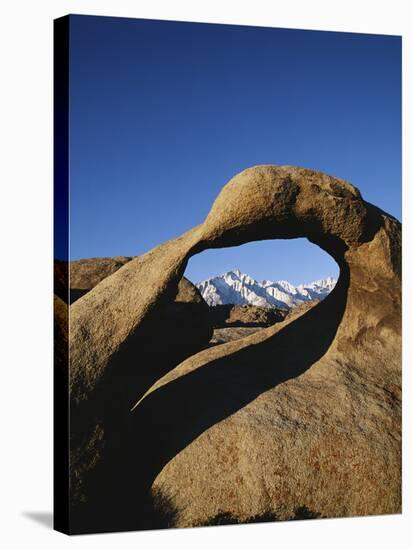 Mt Whitney and Lone Pine Peak Through Natural Arch, Alabama Hills, Eastern Sierra Range, California-Adam Jones-Stretched Canvas